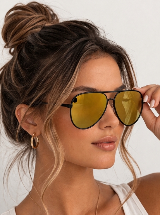 So Lovrie Accessories - Mirror Polorized UV400 Tented Aviator Sunglasses In Yellow/Orange Only
